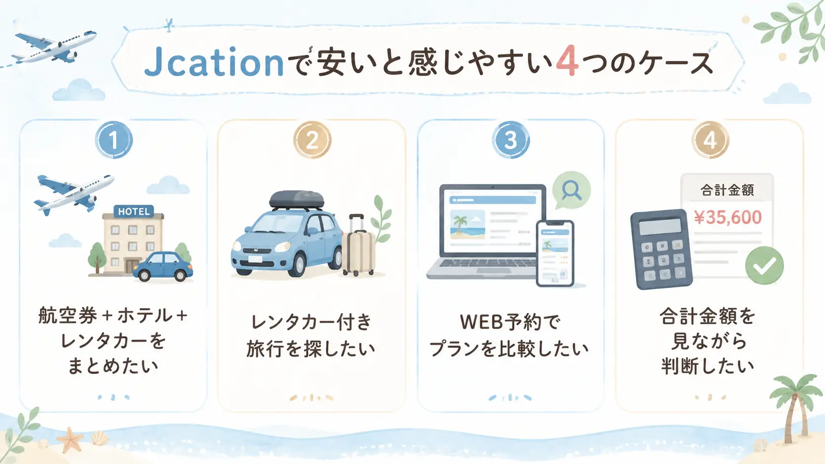 Jcationで安いと感じやすい4つのケースをまとめた図解