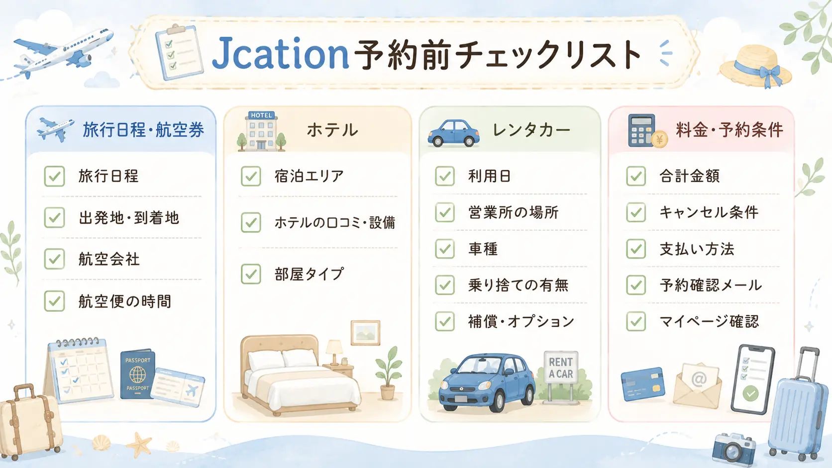 Jcationで予約前に確認したい料金やキャンセル条件のチェックリスト