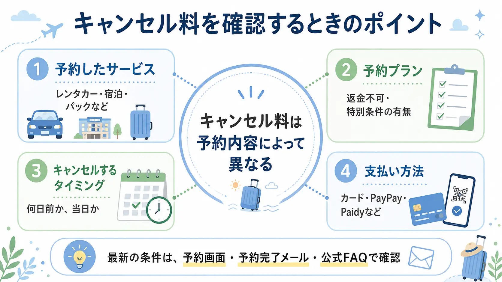 Jcationのキャンセル料を確認するときのポイントを整理した図解