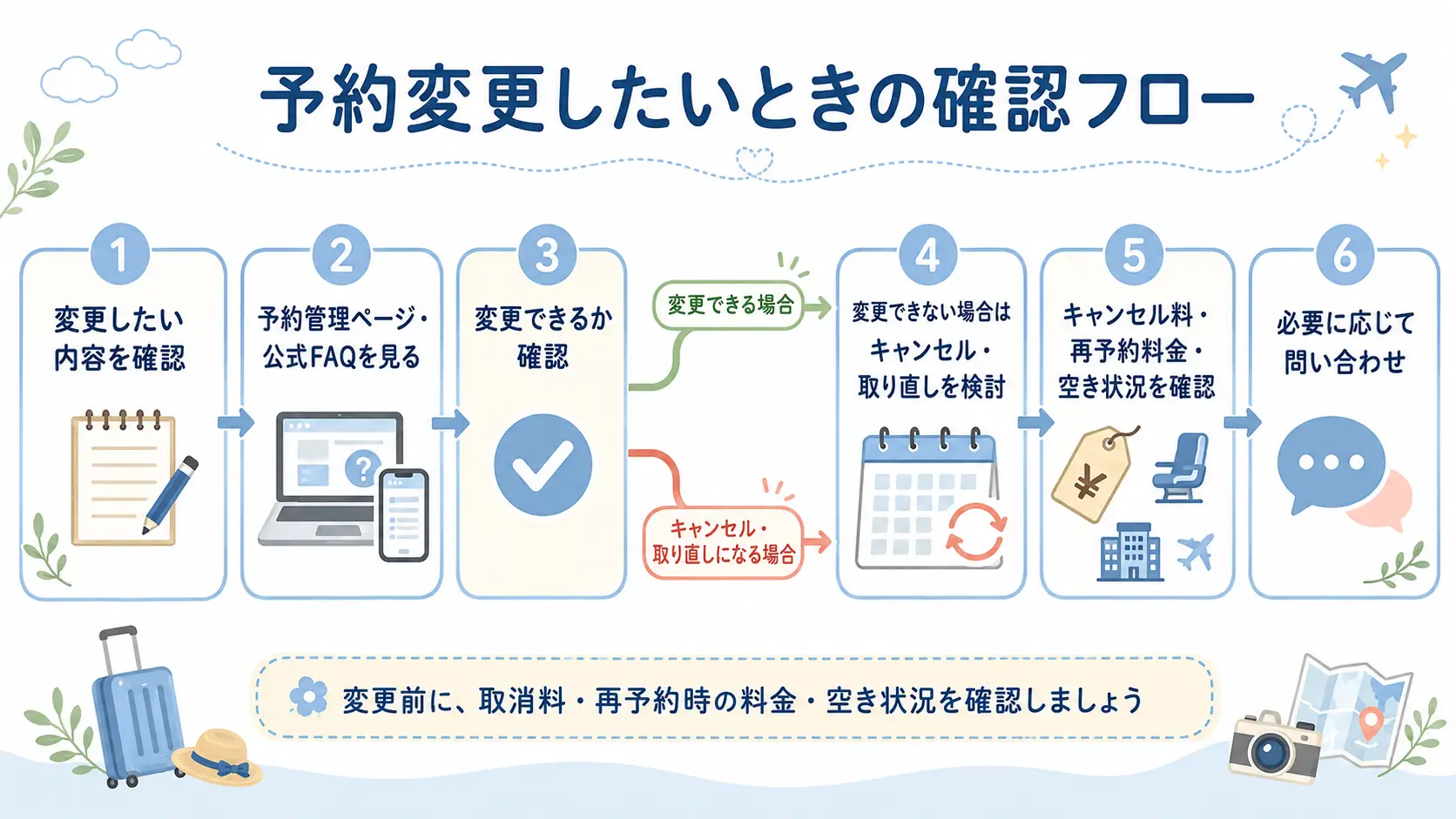 Jcationで予約変更したいときの確認手順を説明したフローチャート