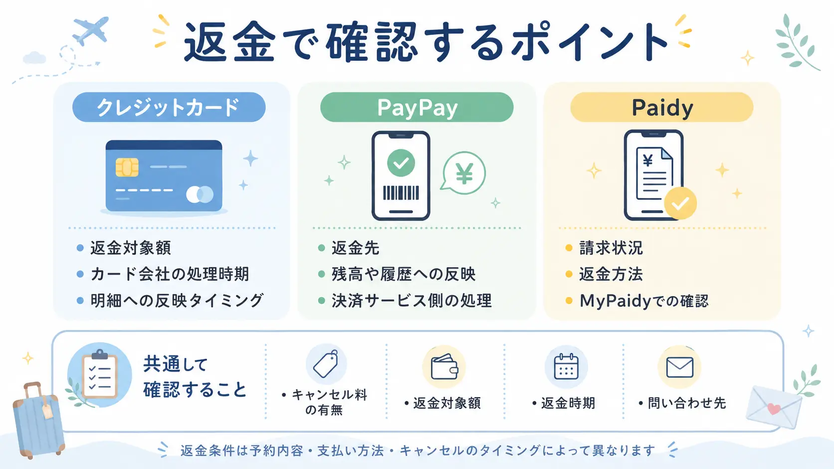 Jcationの返金でクレジットカード・PayPay・Paidy別に確認するポイントを整理した図解