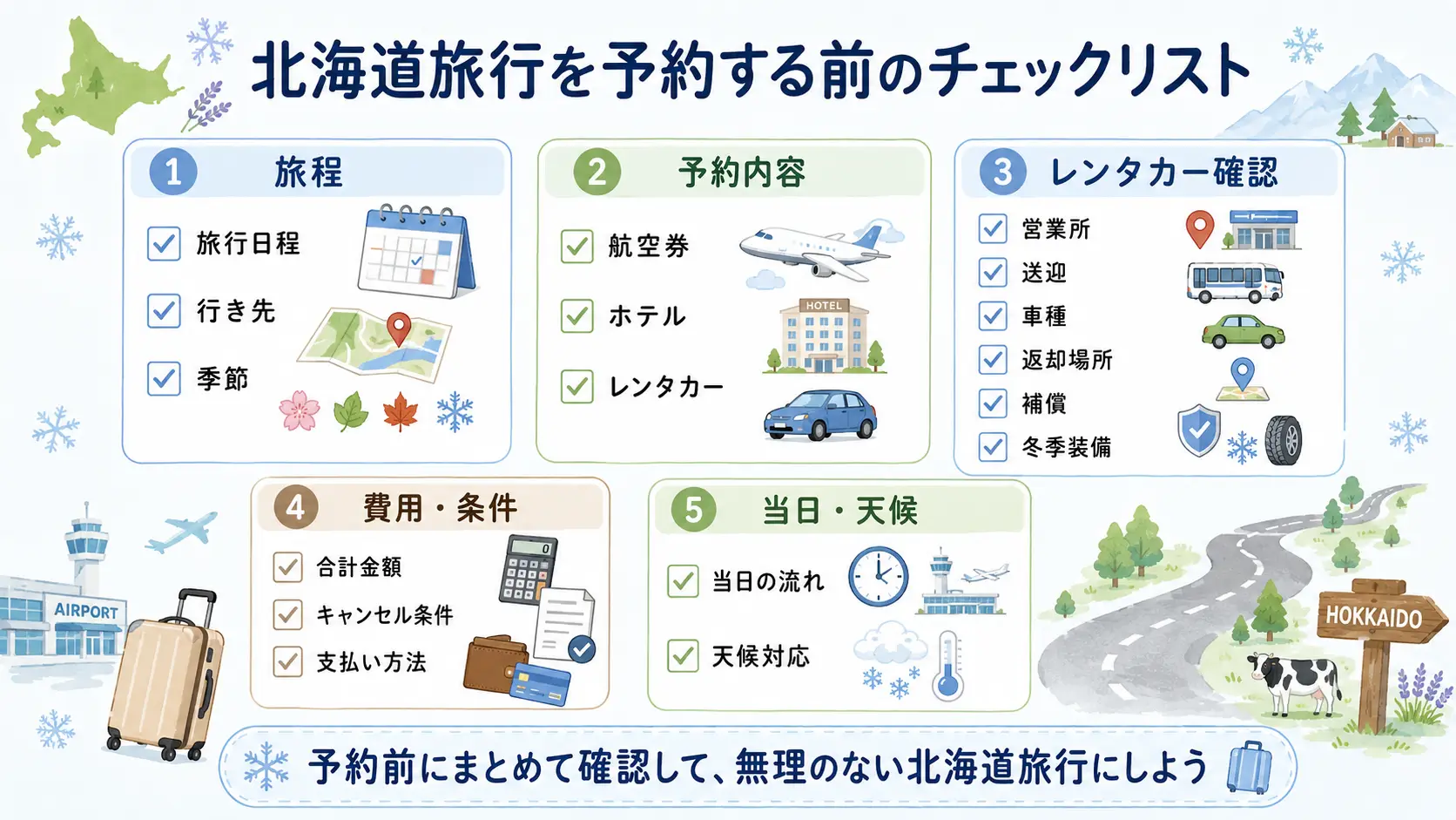 北海道旅行の航空券ホテルレンタカー予約前チェックリスト