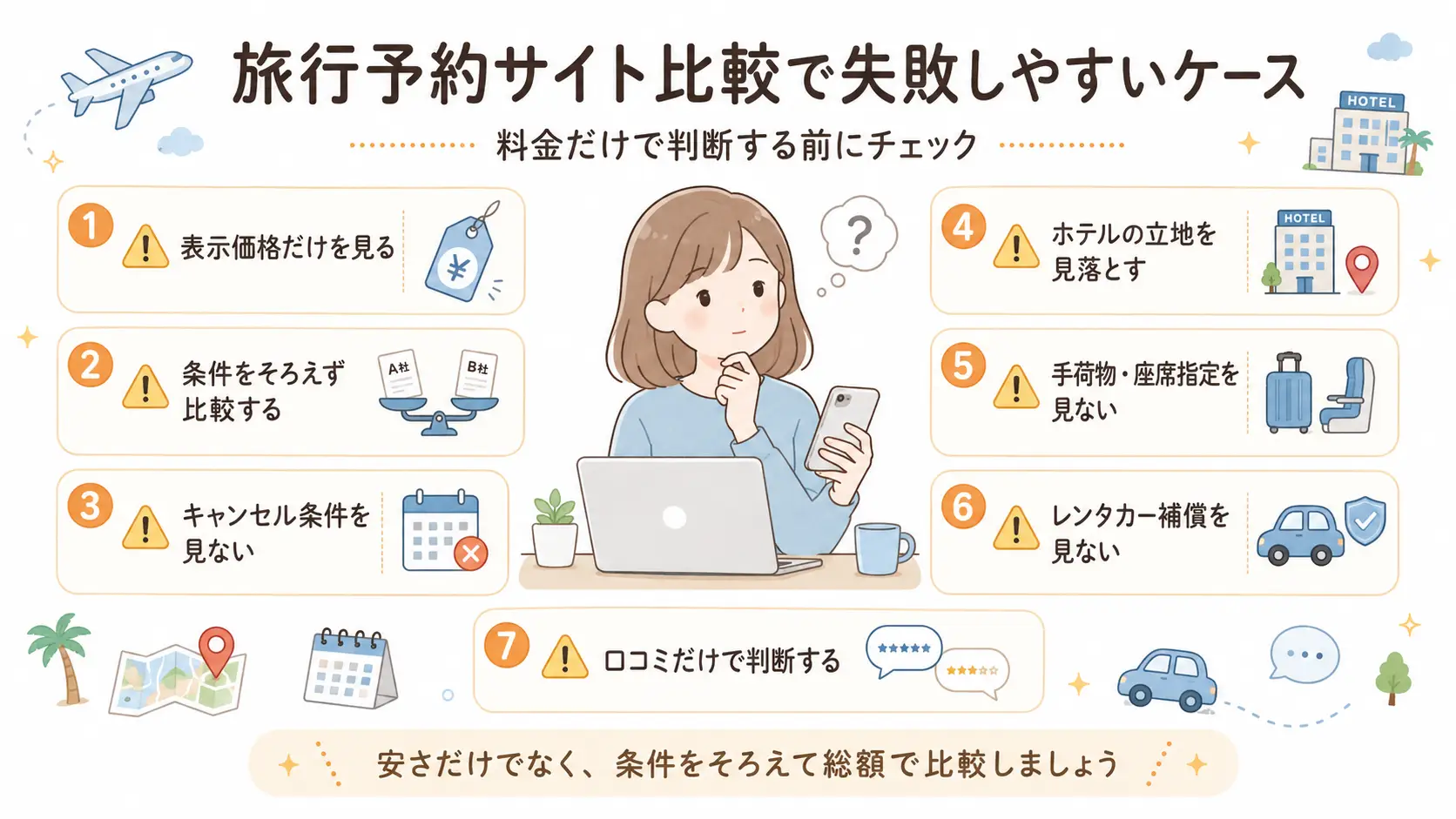 旅行予約サイト比較で失敗しやすいケースと注意点