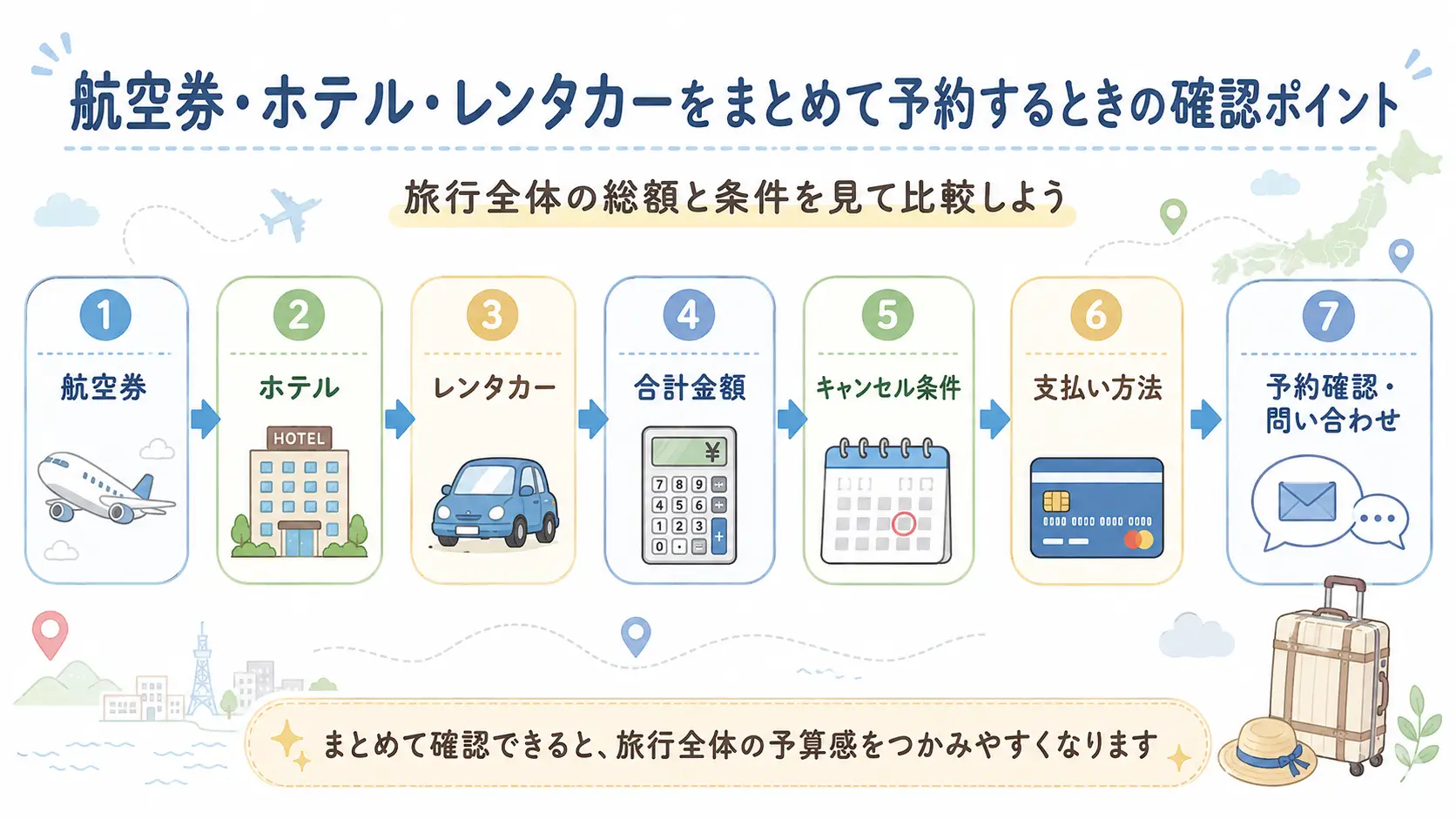 航空券・ホテル・レンタカーをまとめて予約するときの確認ポイント