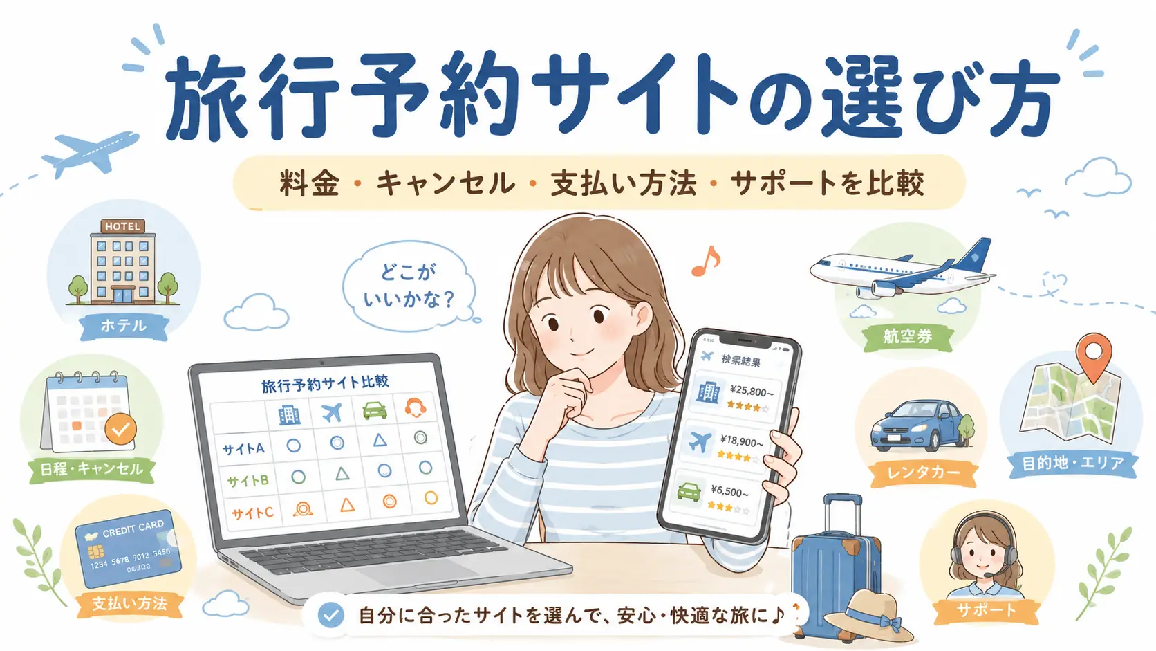 旅行予約サイトの選び方と料金・キャンセル条件・支払い方法・サポートの比較ポイント