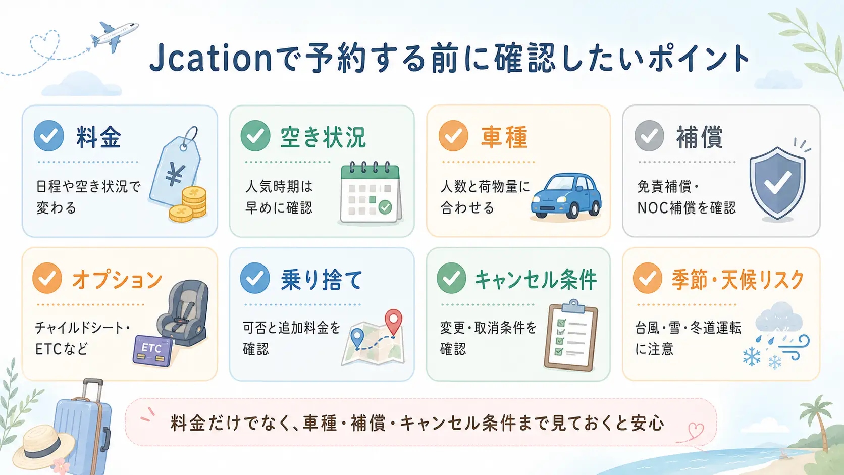Jcationで沖縄旅行・北海道旅行を予約する前に確認したい注意点の図
